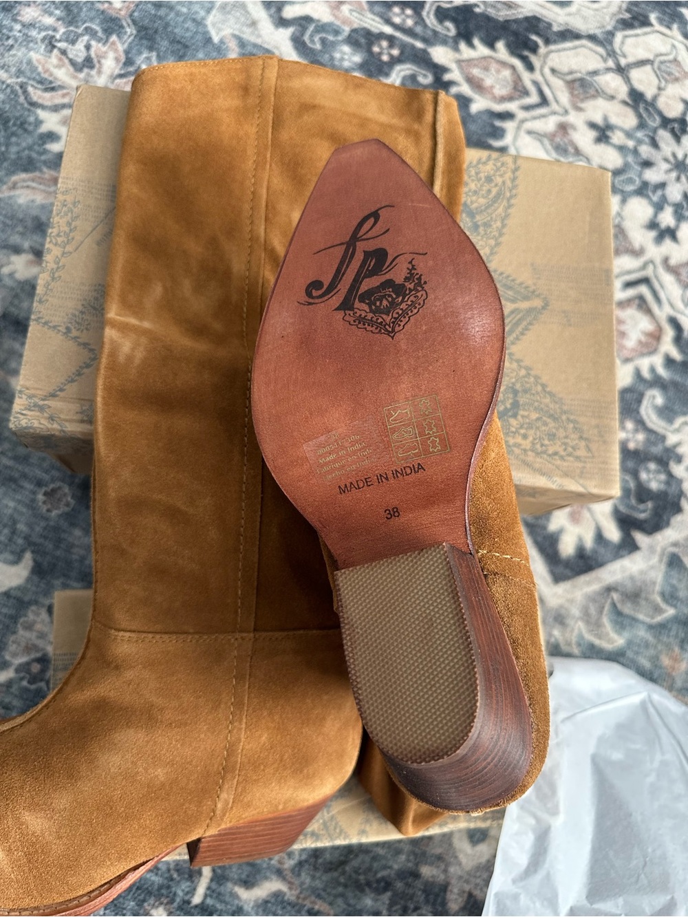 Free People Cognac Suede Knee-High Heeled Boots